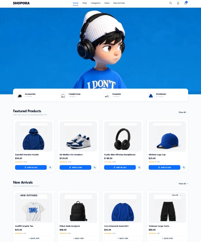 Shopora 3D Interactive Streetwear E-Commerce